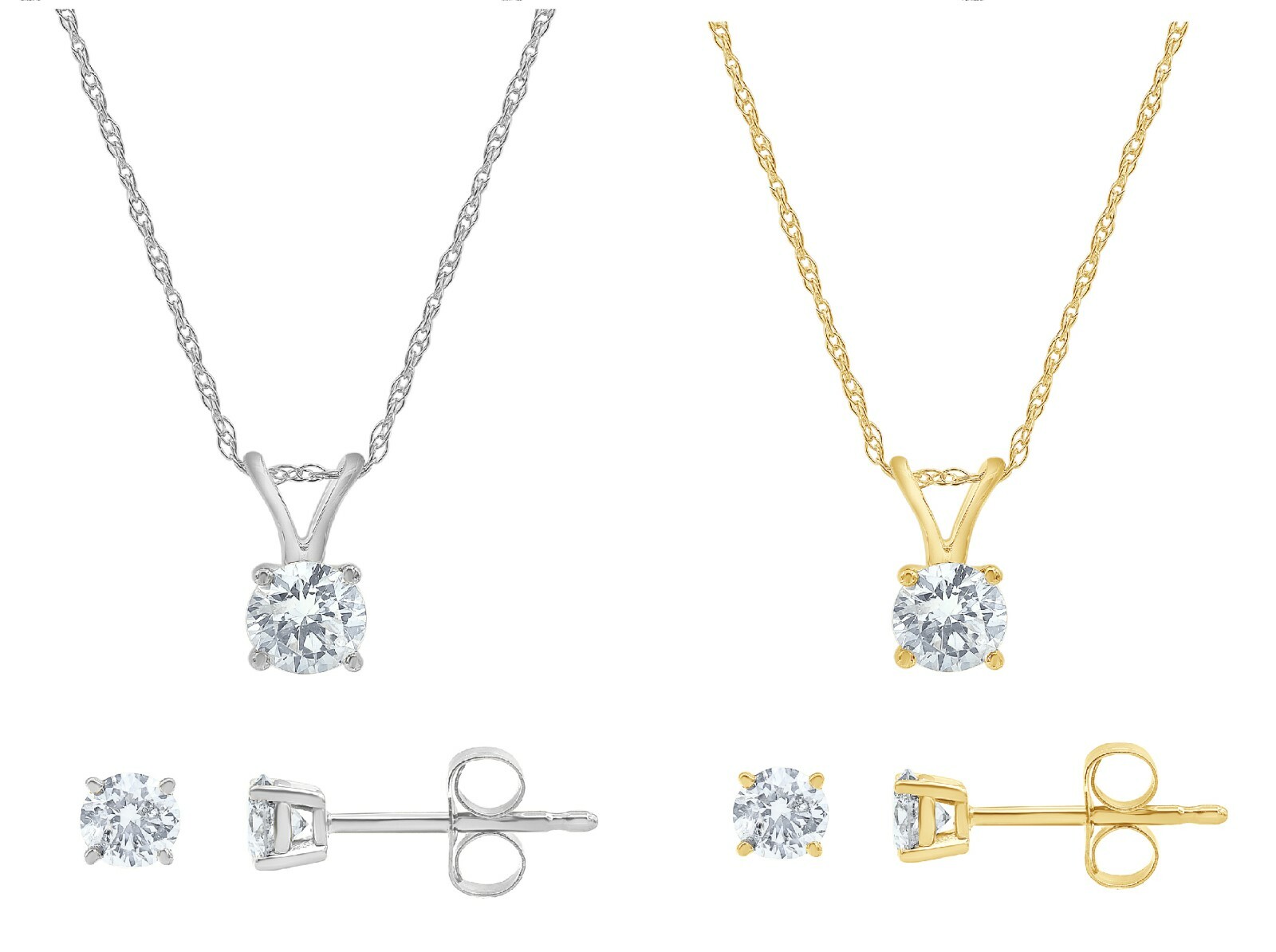 0.50 – 1.00 Carat TW Diamond Stud Earring & Pendant Women’s Set in 14K Gold