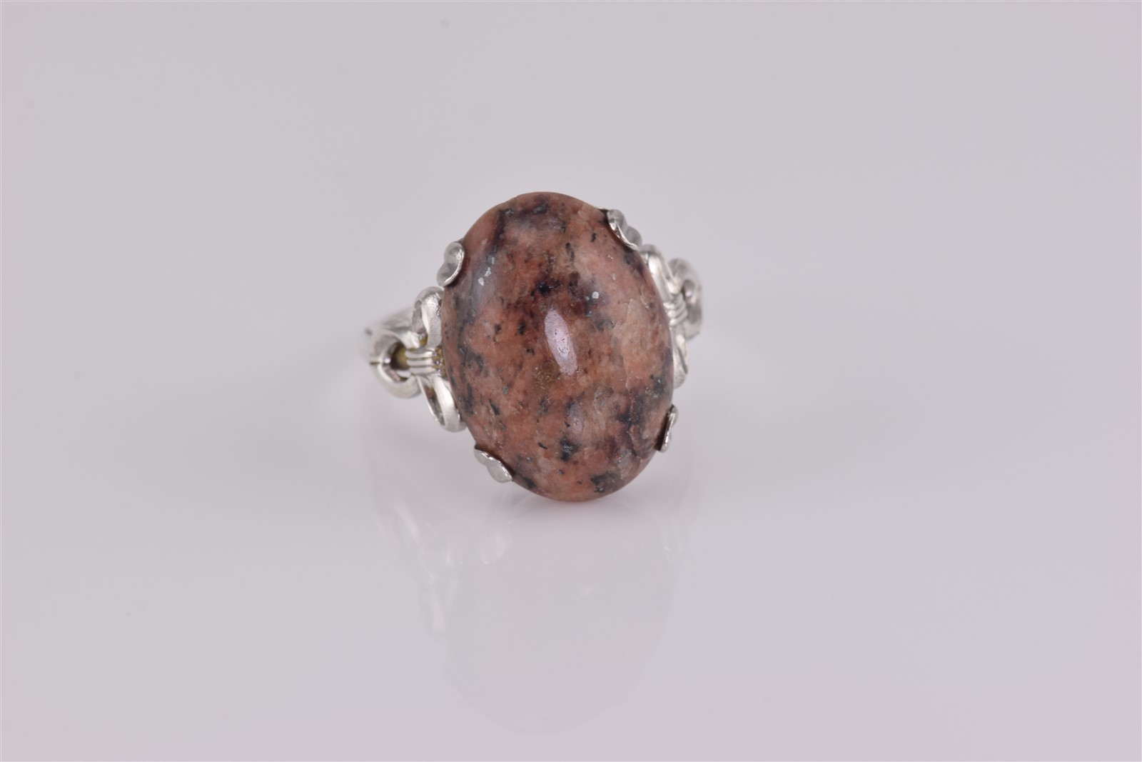 Vintage Sterling Silver Oval Brown Jasper Ribbon Band Ring 925 Sz: 6