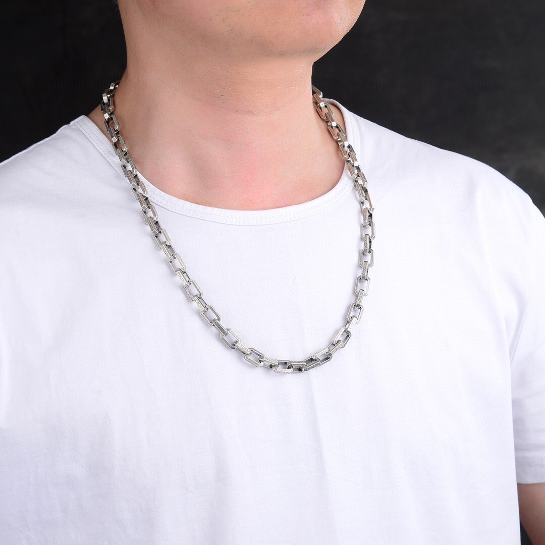 8.5MM Heavy Real 925 Sterling Silver Rectangle Link Chain Necklace Men Punk 24″