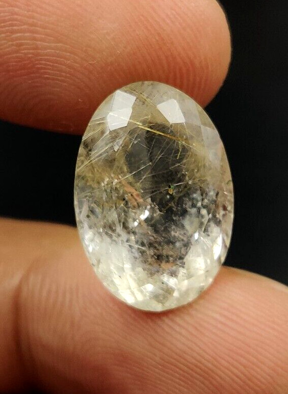 13.60 Ct Natural Rutilated Quartz Faceted Cut Oval 18.5x13mm Loose Gemstone W200
