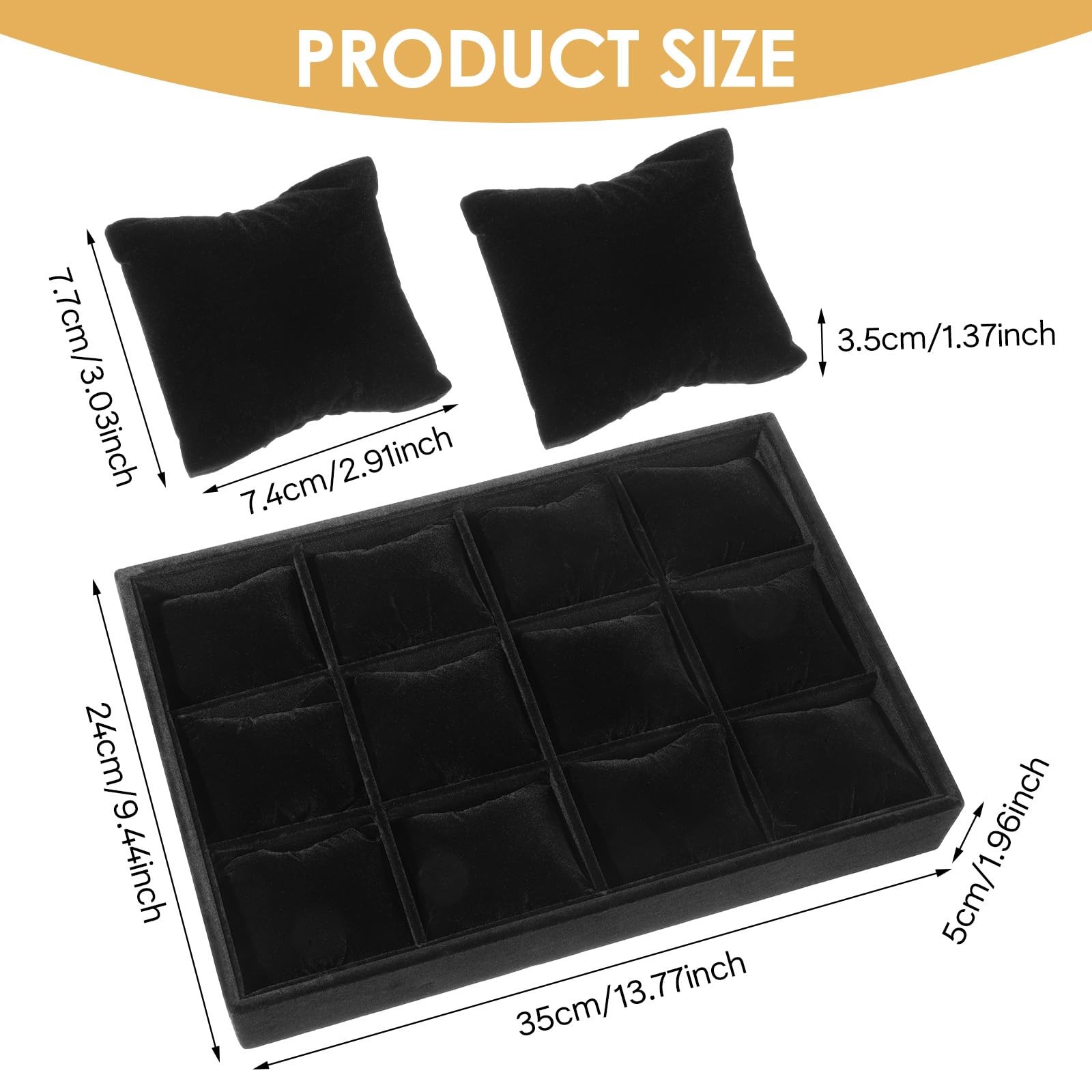 Tobeelec 2 Pcs Velvet Watch Tray Jewelry 13.77 x 9.44 x 1.96 inches, Black