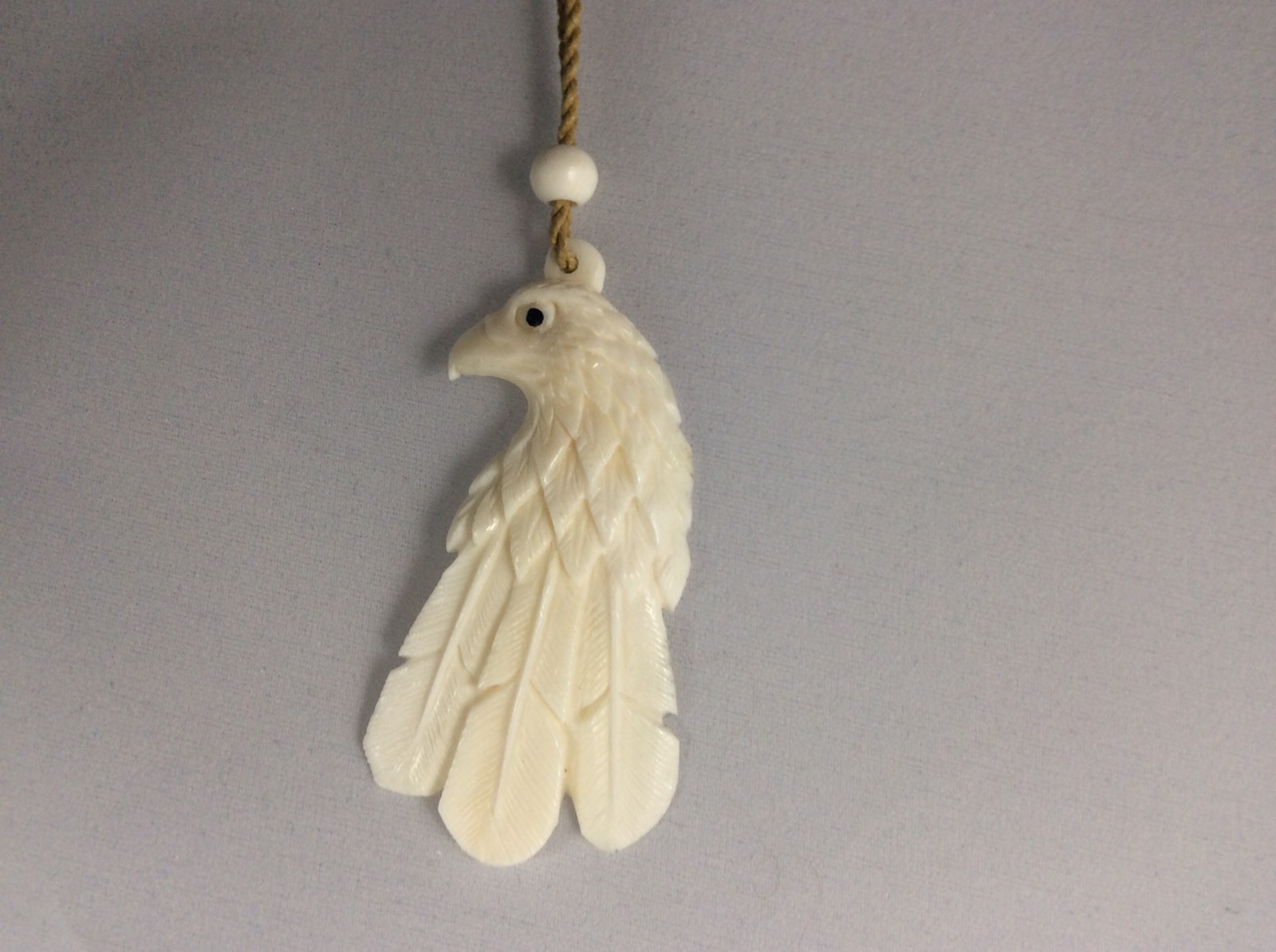 Bald Eagle Head Necklace Carved From Buffalo Bone 2″long With Adjustable cord30″