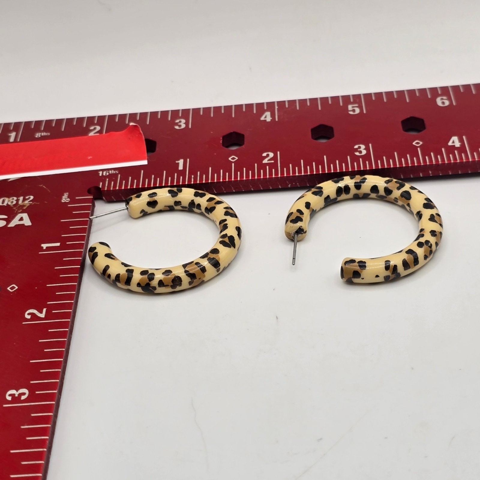 Earrings Leopard Print Camy Cheetah Hoop Acrylic Pierced Statement SKU 3372