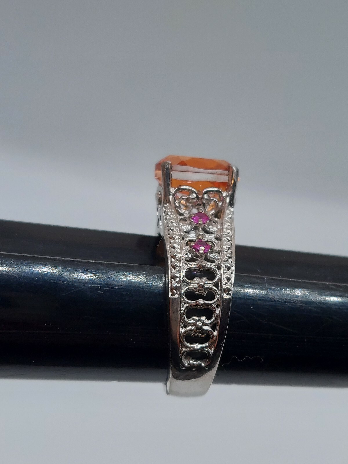Karis STS Silver Tone Orange Gemstone Ring size 7. 5