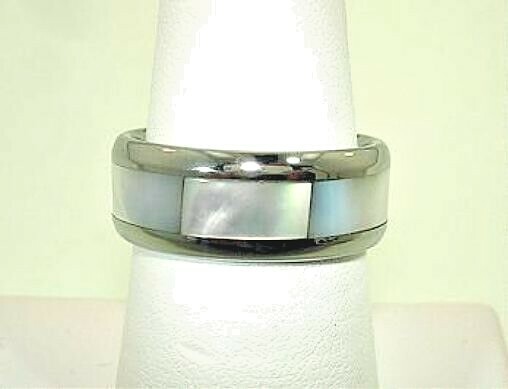 8MM TUNGSTEN CARBIDE WHITE-LIPPED MOTHER OF PEARL INLAID RING 5.0-13.0 #2