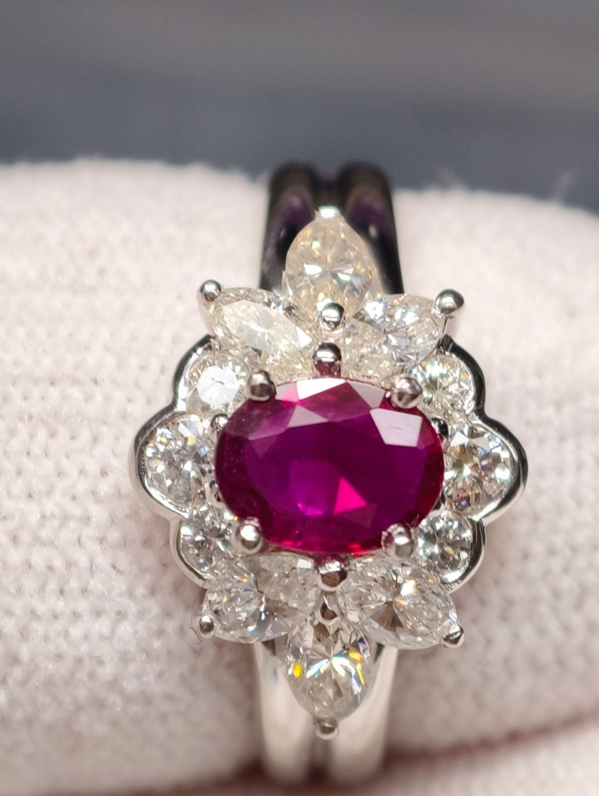 Exquisite Natural Ruby Ring (0.70 ct) with 0.78 ct Diamond Accents in Pt900