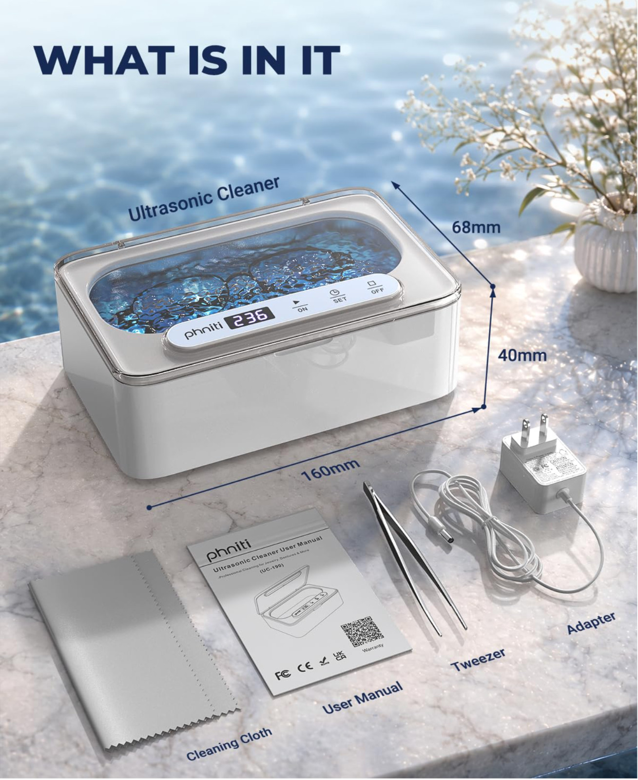 Ultrasonic Jewelry Cleaner Machine Timer for Glasses Retainers White Cleaner
