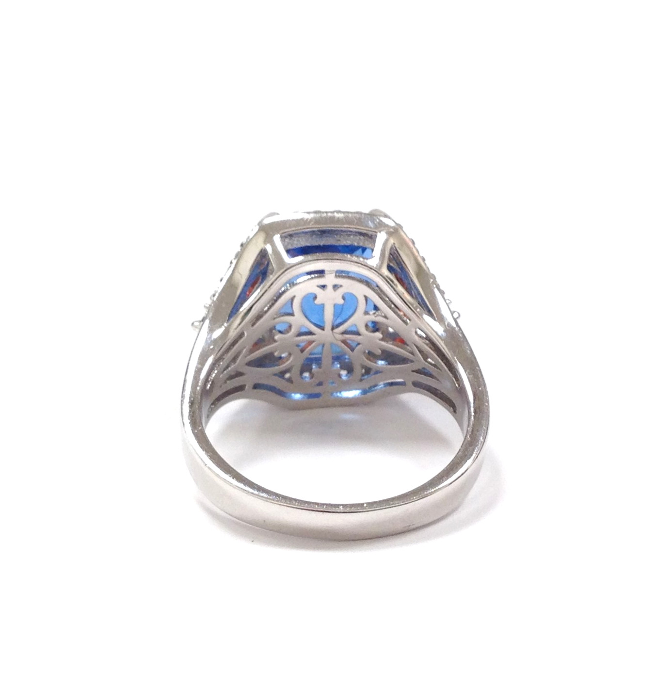 DK Signed 925 Sterling Silver Blue and Red Gemstone Cocktail Ring Size 7.75