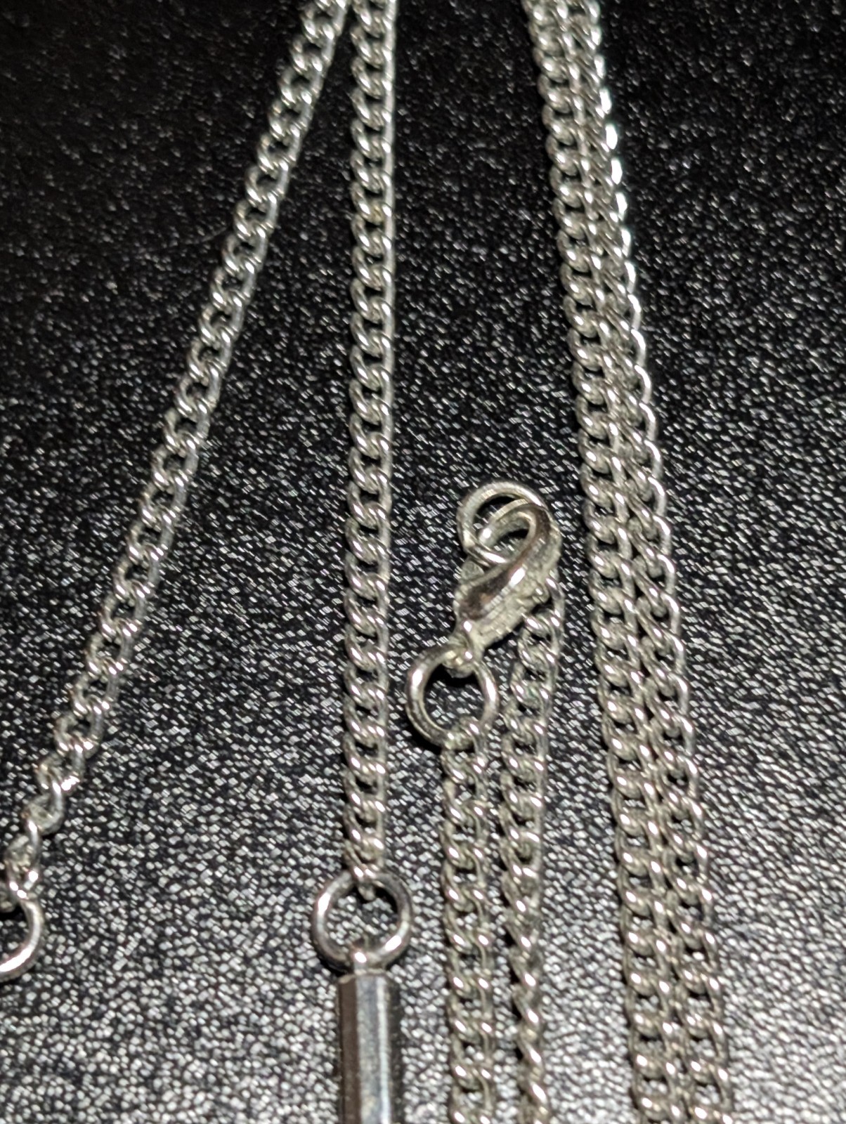 Vintage Art Deco Geometric Chevron Pendant Necklace Silver Tone Black Onyx Style