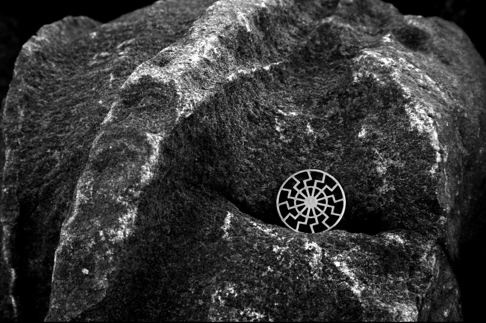 Black Sun Pendant Necklace – Brass Sonnenrad Medallion on Black Cord