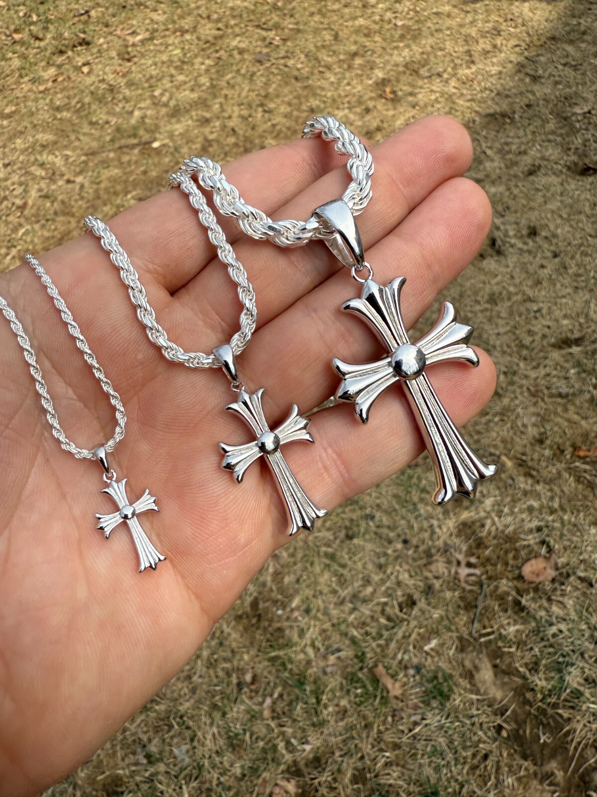Gothic Cross Plain Real 925 Sterling Silver Pendant Necklace Hearts Of Chrome
