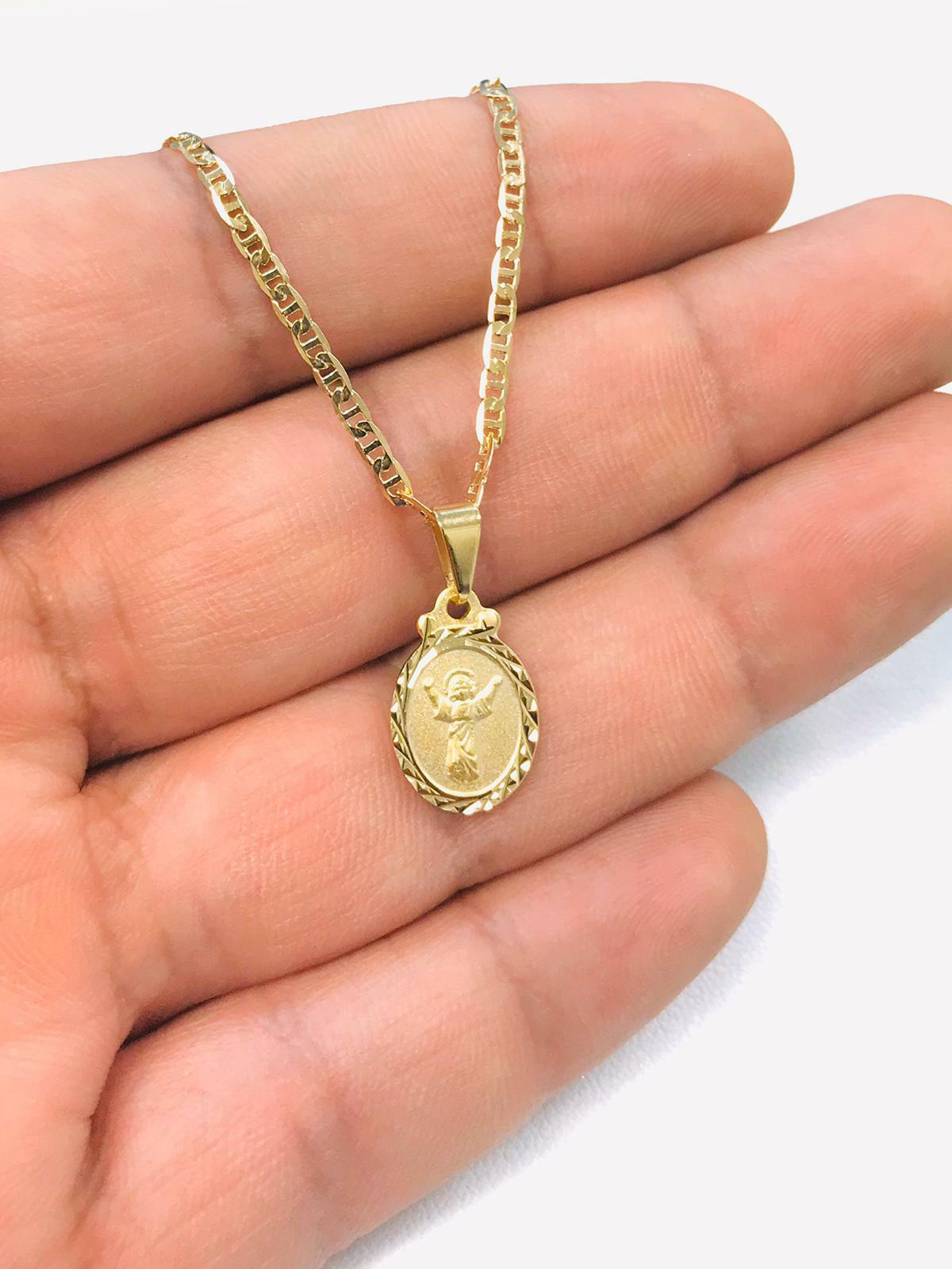 Cadena Y Dije del Divino Niño en Oro Laminado 14K Para Niños/Mujer 16x10mm 16″.