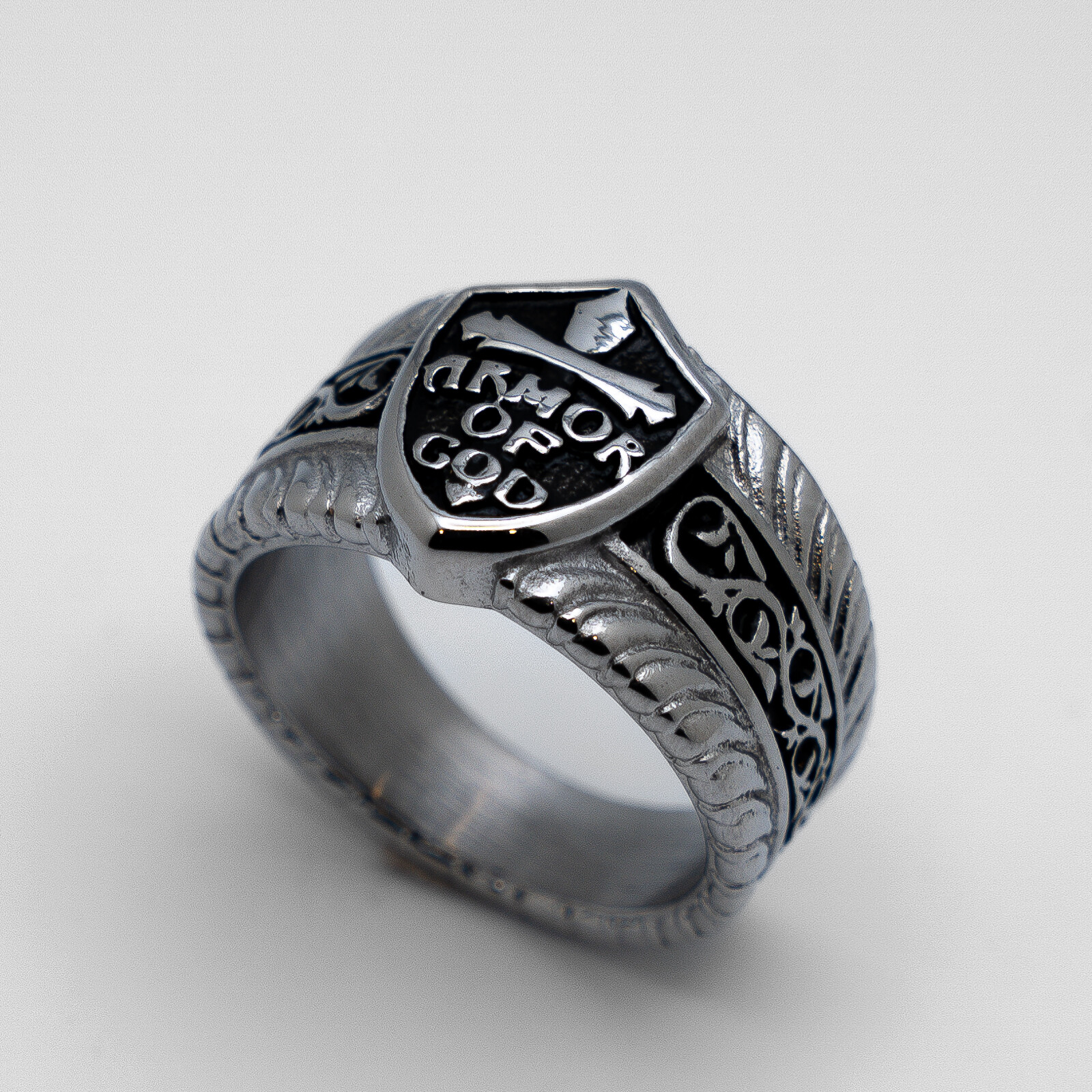 Men’s Armor of God Religious Stainless Steel Biker Ring 154