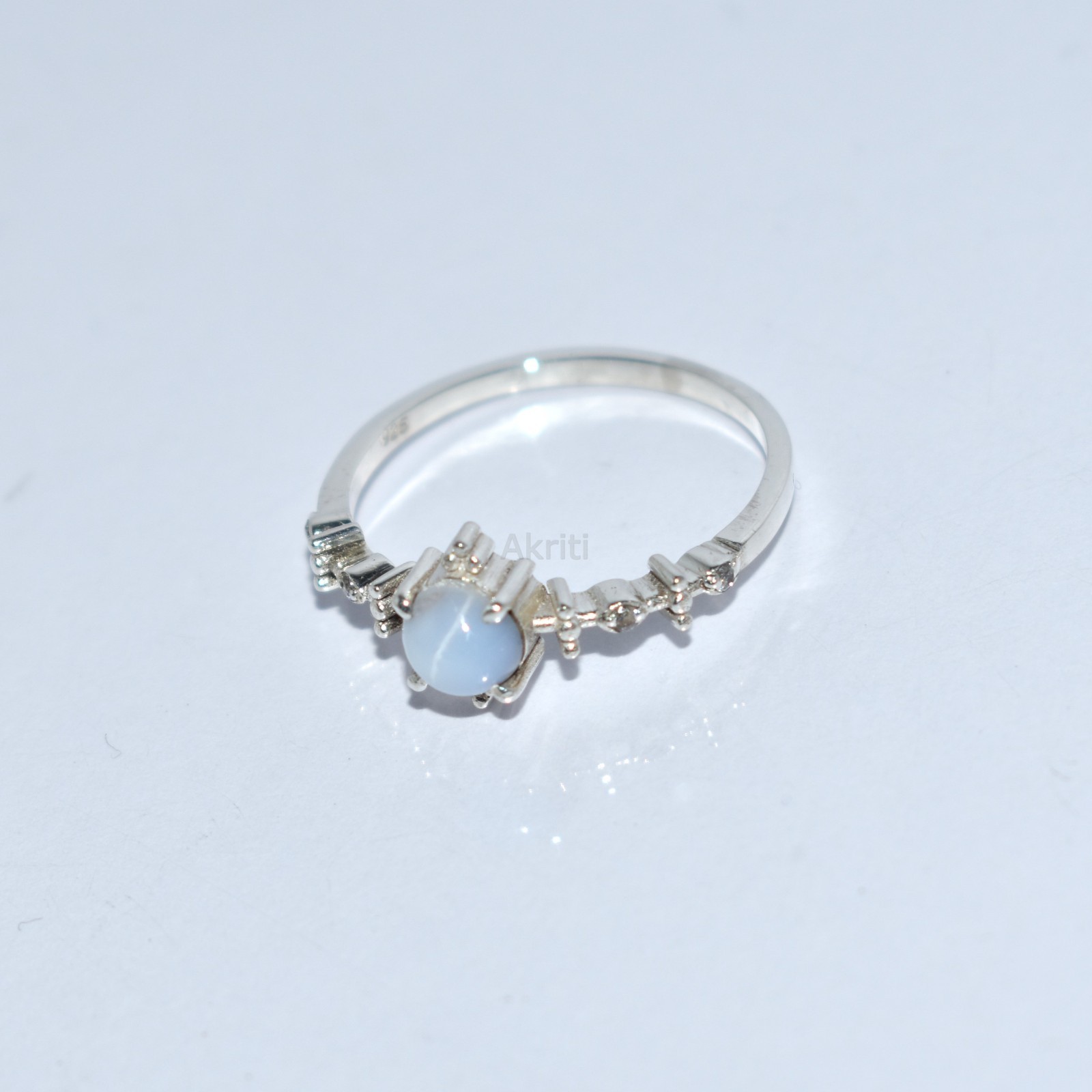 Forest Style White Lab Lindy Star Sapphire & CZ Diamond 925 Sterling Silver Ring
