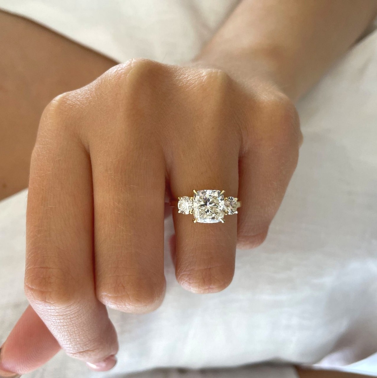 4 CT Radiant Cut Moissanite 3 Stone Engagement Ring Pear Sides Pave Band 925 Sil