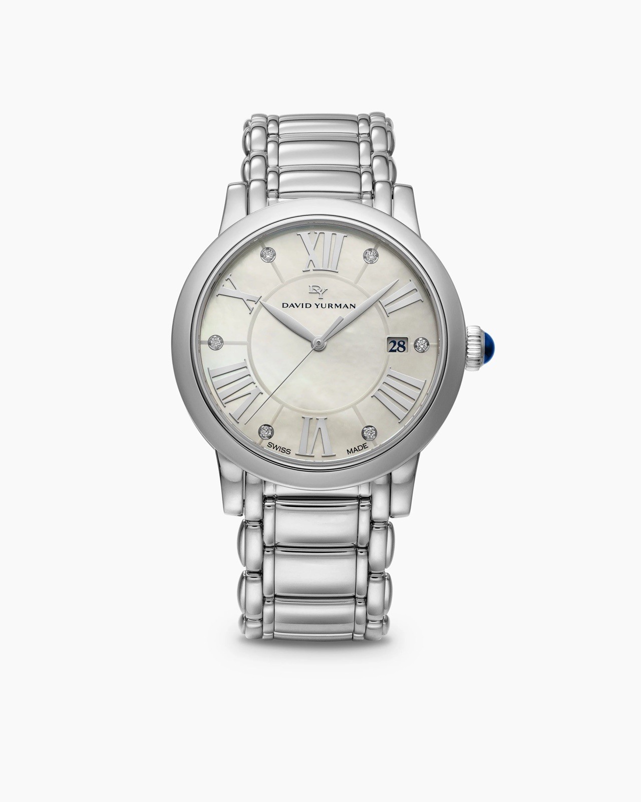 David Yurman Women’s Silver-Tone Bracelet Watch White Dial Roman Numerals Date