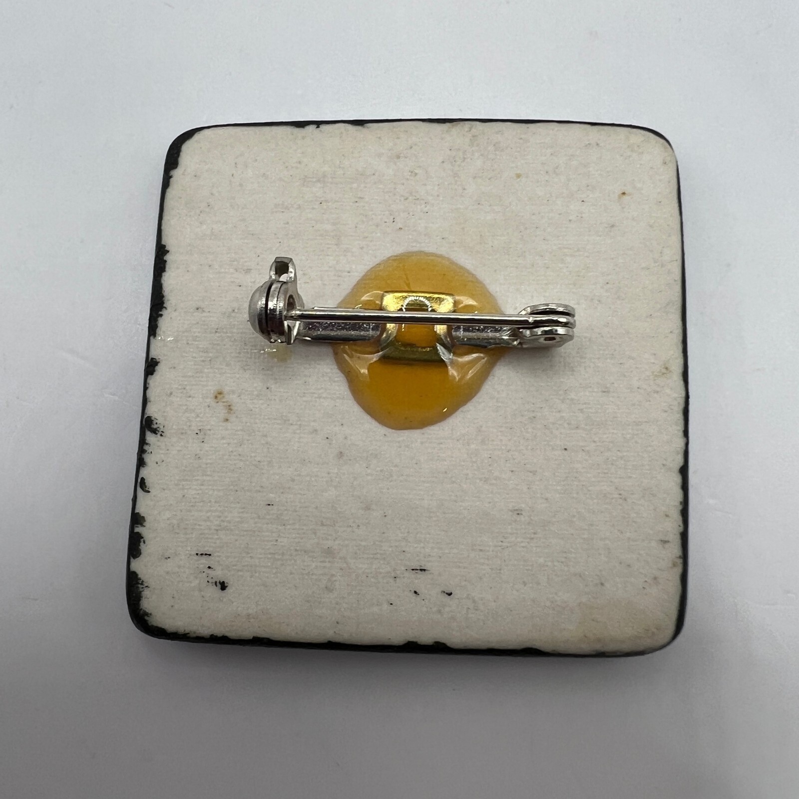 Vintage Clay Four Heart Brooch Square Ceramic Enamel Pin