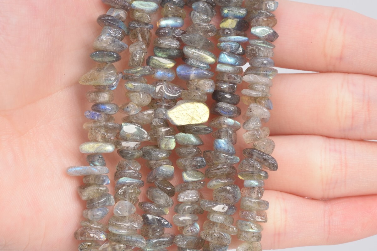 4-10MM Gray Labradorite Pebble Chips Grade AA Genuine Natural Loose Beads 15.5″