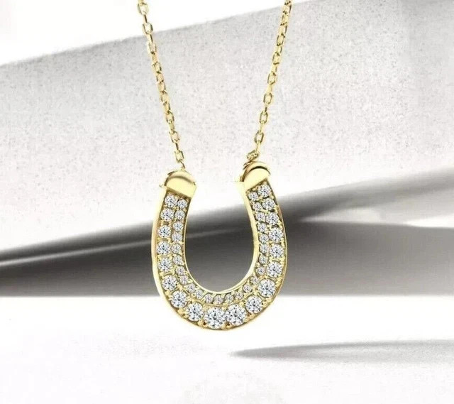 1.50Ct Round Cut Lab Created Diamond Horseshoe Pendant For Her 14K Gold Plated