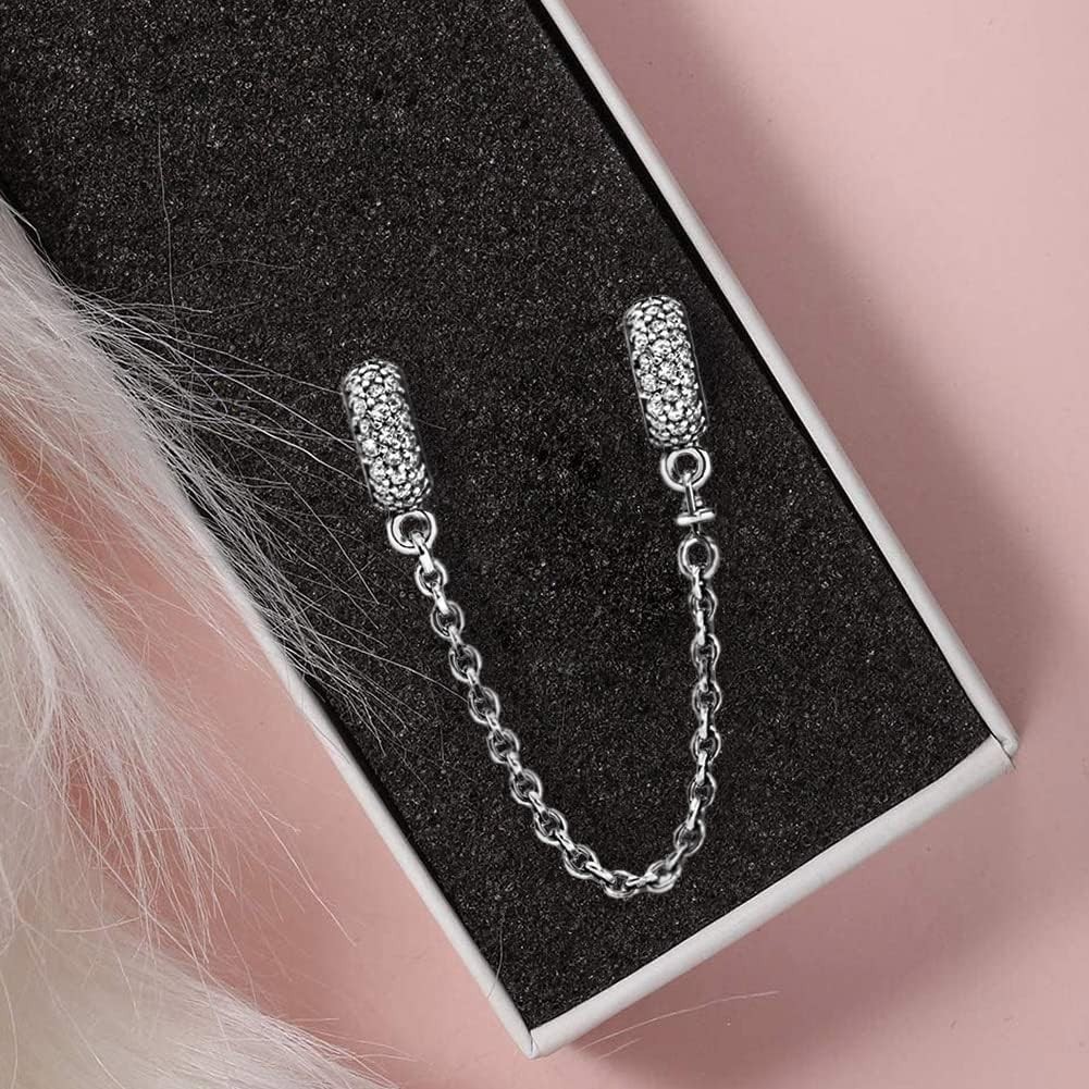Plated Silver Heart Charm Safety Chain with Crystal – Ideal for Bracelets
