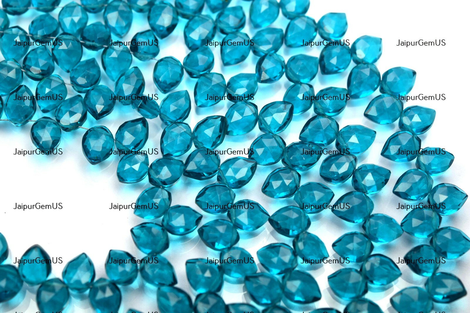 7 Inches Strand, Peacock Blue Quartz Faceted Fancy Pear Shape Size-8.00mm Approx