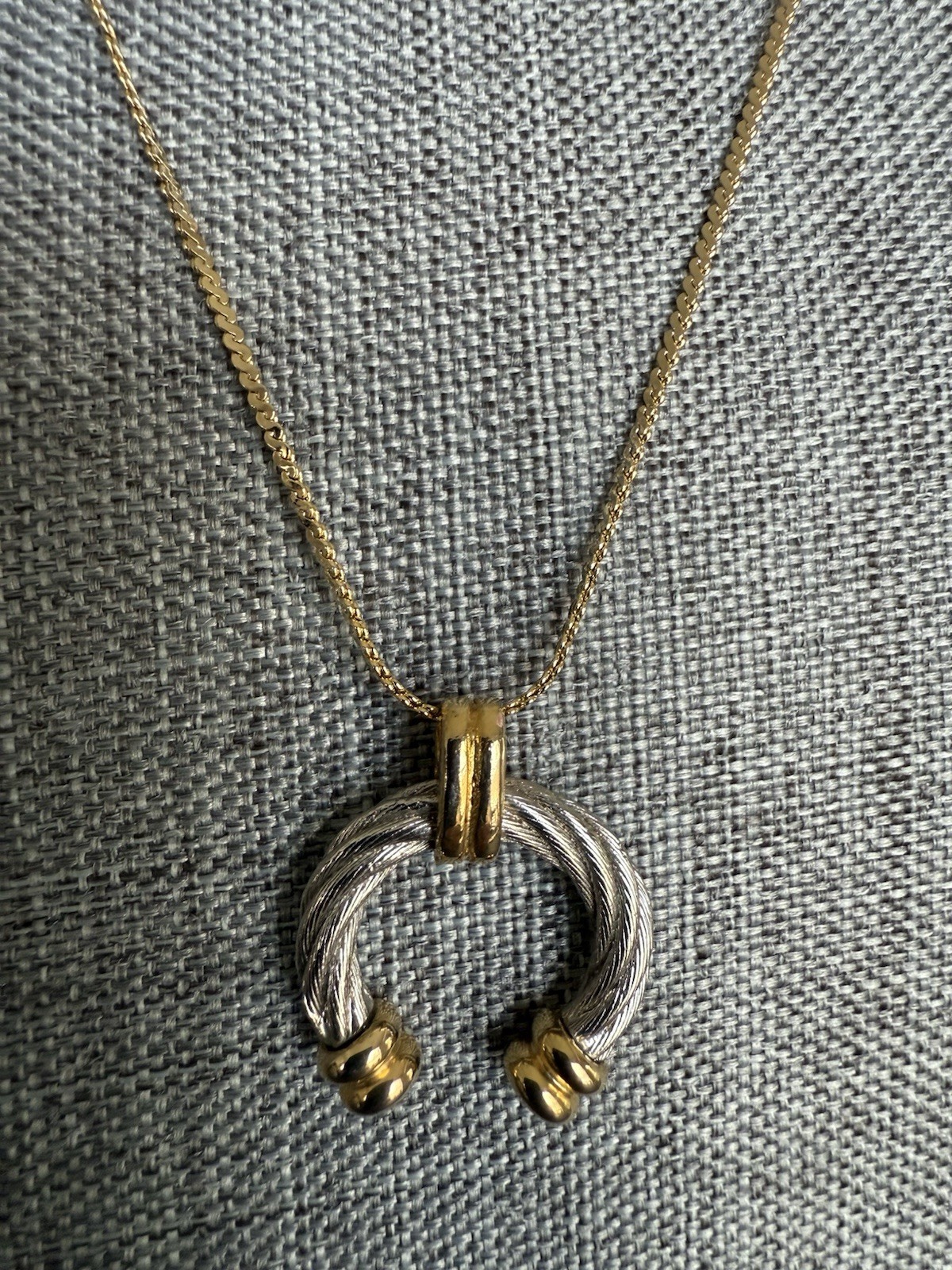 Twisted Half Hoop Two Tone Pendant Gold Tone Chain Necklace 24” Capsule Career