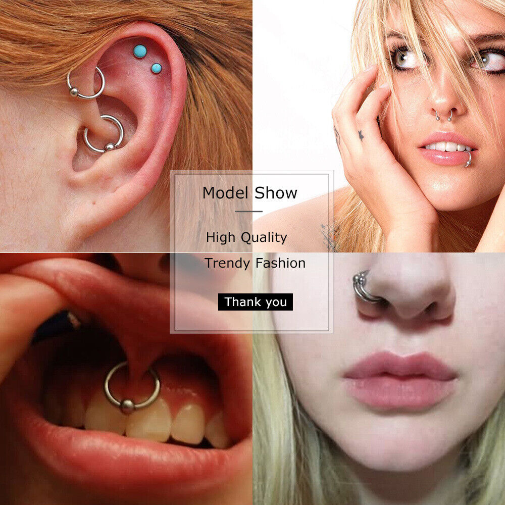 12PCS Nose Hoop Rings L Shaped Pin Studs Lip Surgical Steel Piercing Jewelry Set