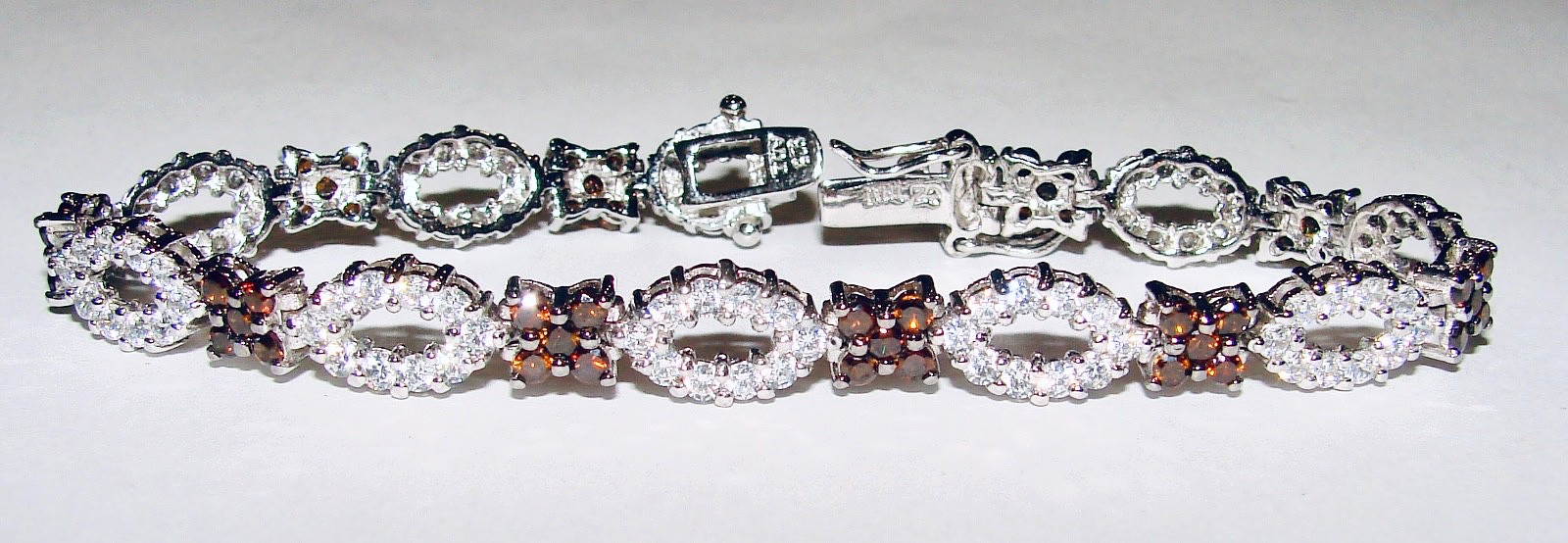 ADI Signed STERLING SILVER 925 AMBER WHITE CUBIC ZIRCONIA 7” TENNIS BRACELET