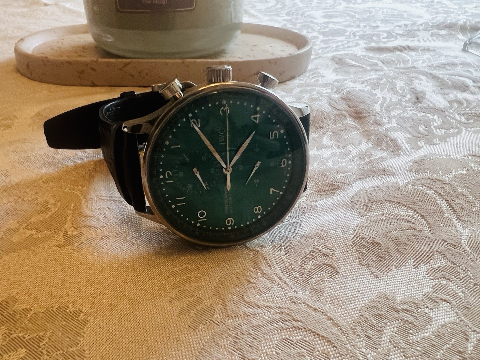 IWC Portugieser Chronograph Automatic Green Dial Black Leather 41mm 30m