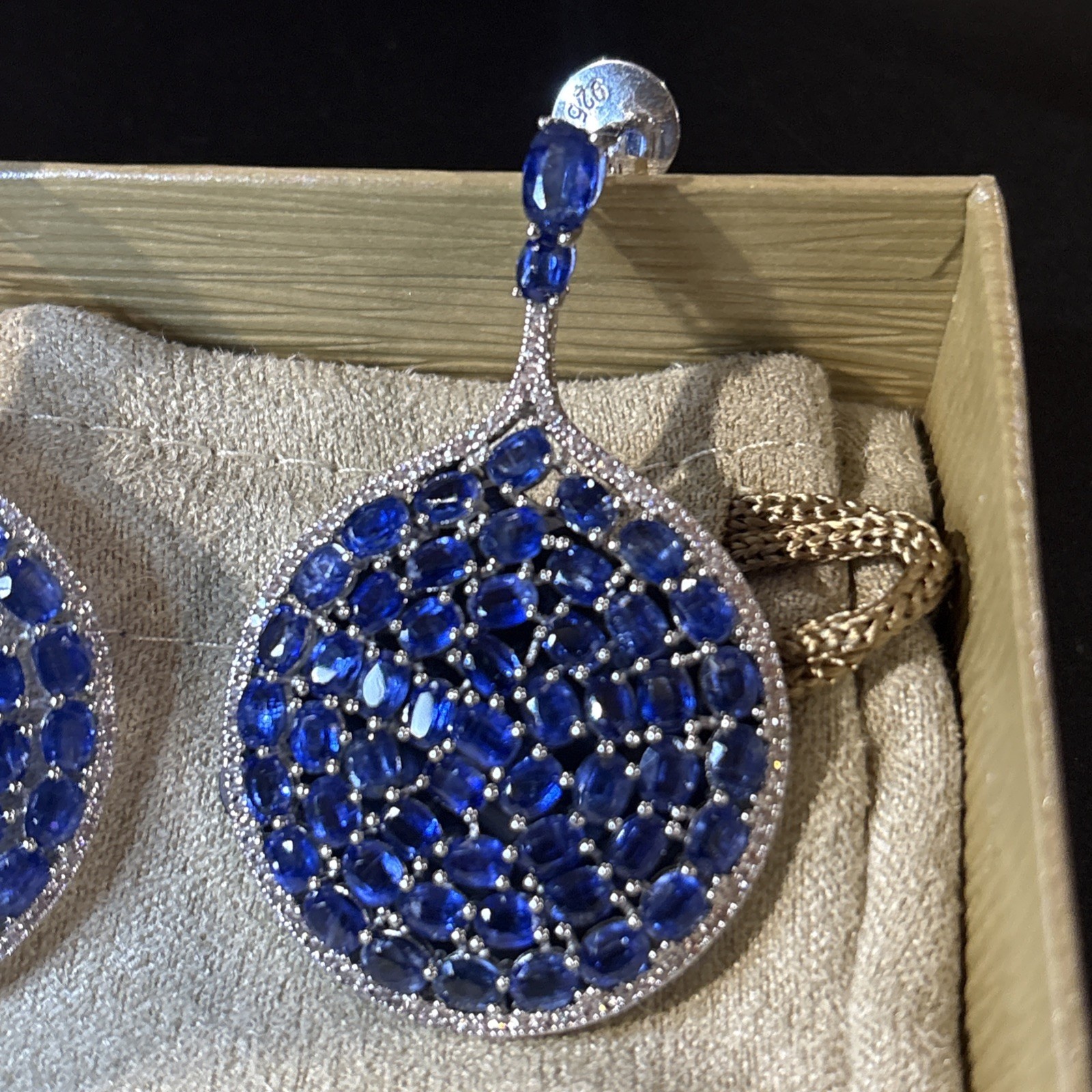 Sterling Silver 14.24tw Oval Deep Kyanite & 0.95ctw White Zircon Drop Earrings