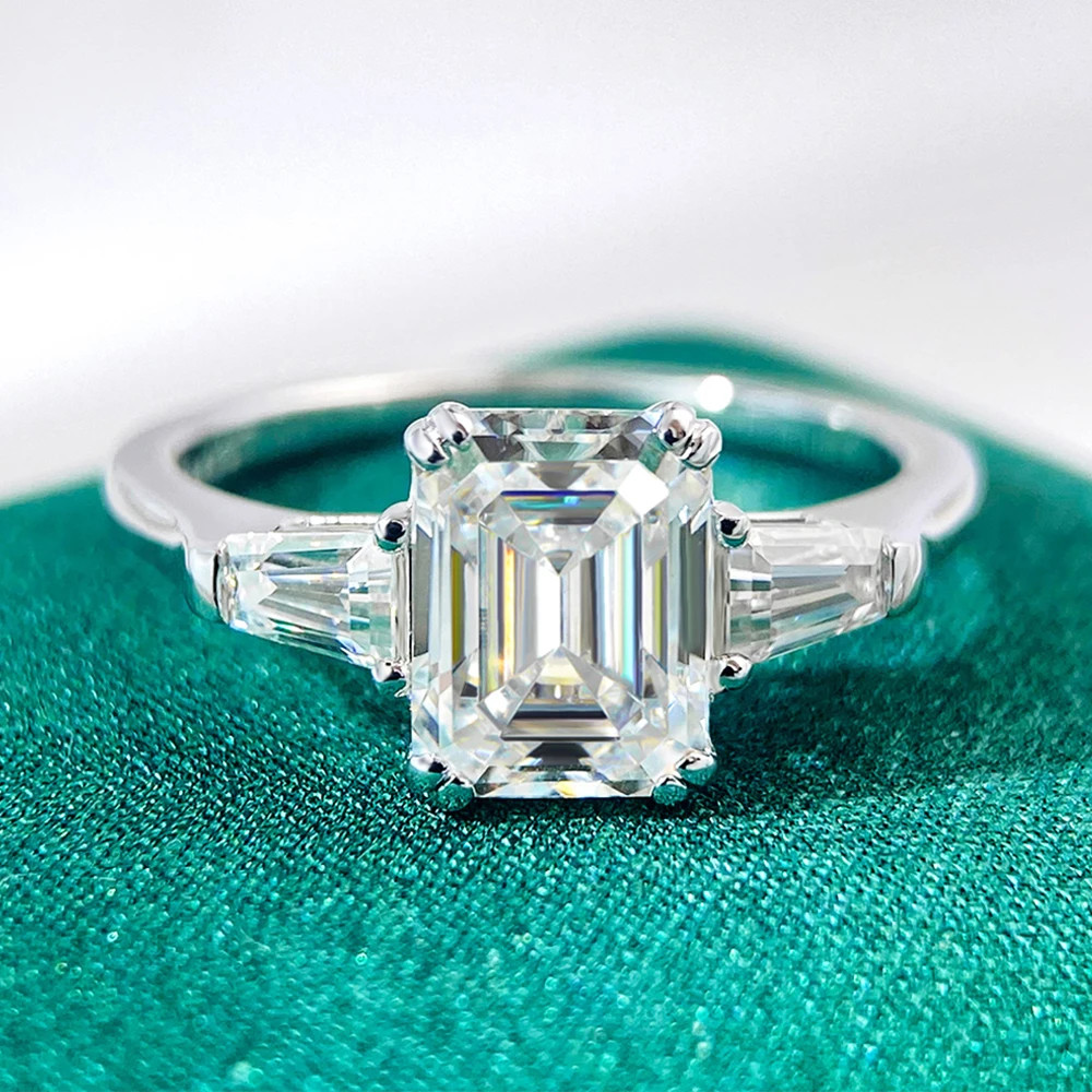 Sterling Silver Wedding Ring Polished Three Stone Style Prong Set Elegant Design
