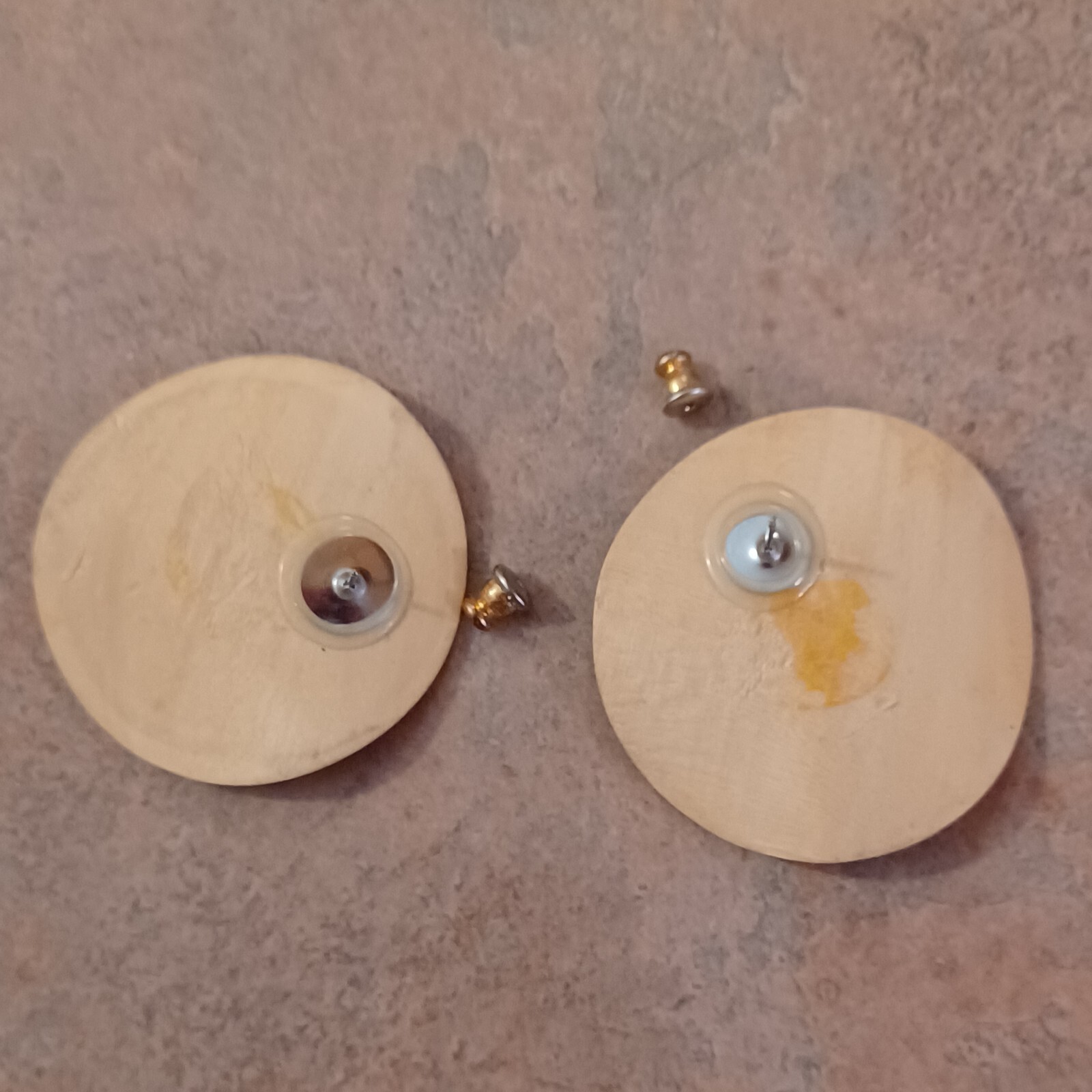 Vintage Made in the Philippines Gold/Black African Tribal Wood Pierced Earrings