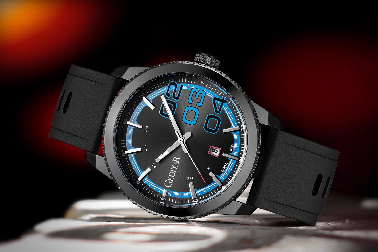 Men’s Wristwatch Quartz 46mm Dial Big Numbers Luminous Sport Silicone Strap Date
