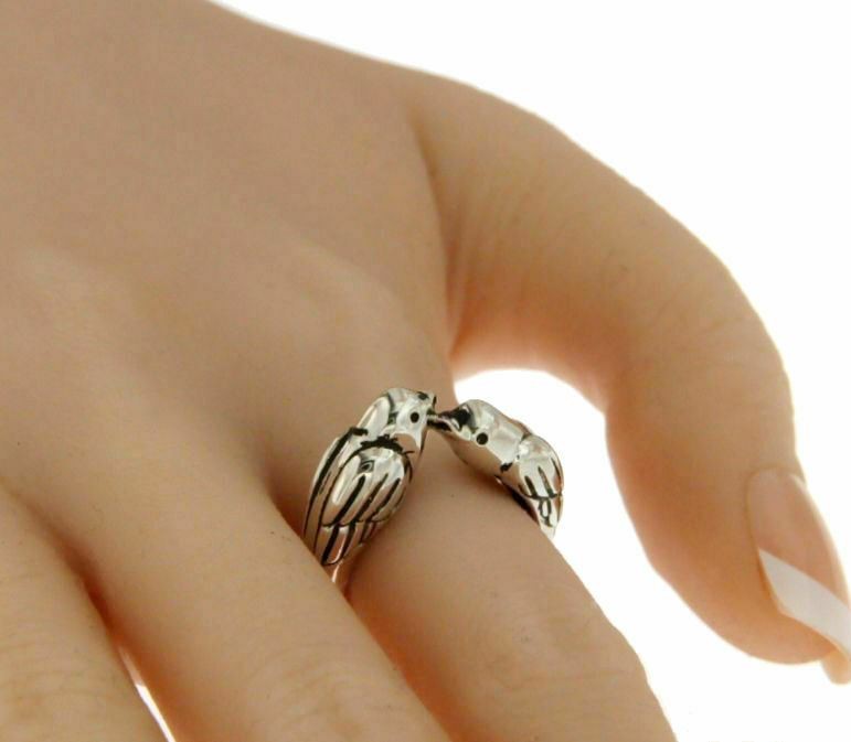 ▌925 Sterling Silver Kissing Love Bird Sparrows Size 4,5,6,7,8,9,10,11,12»R12/3