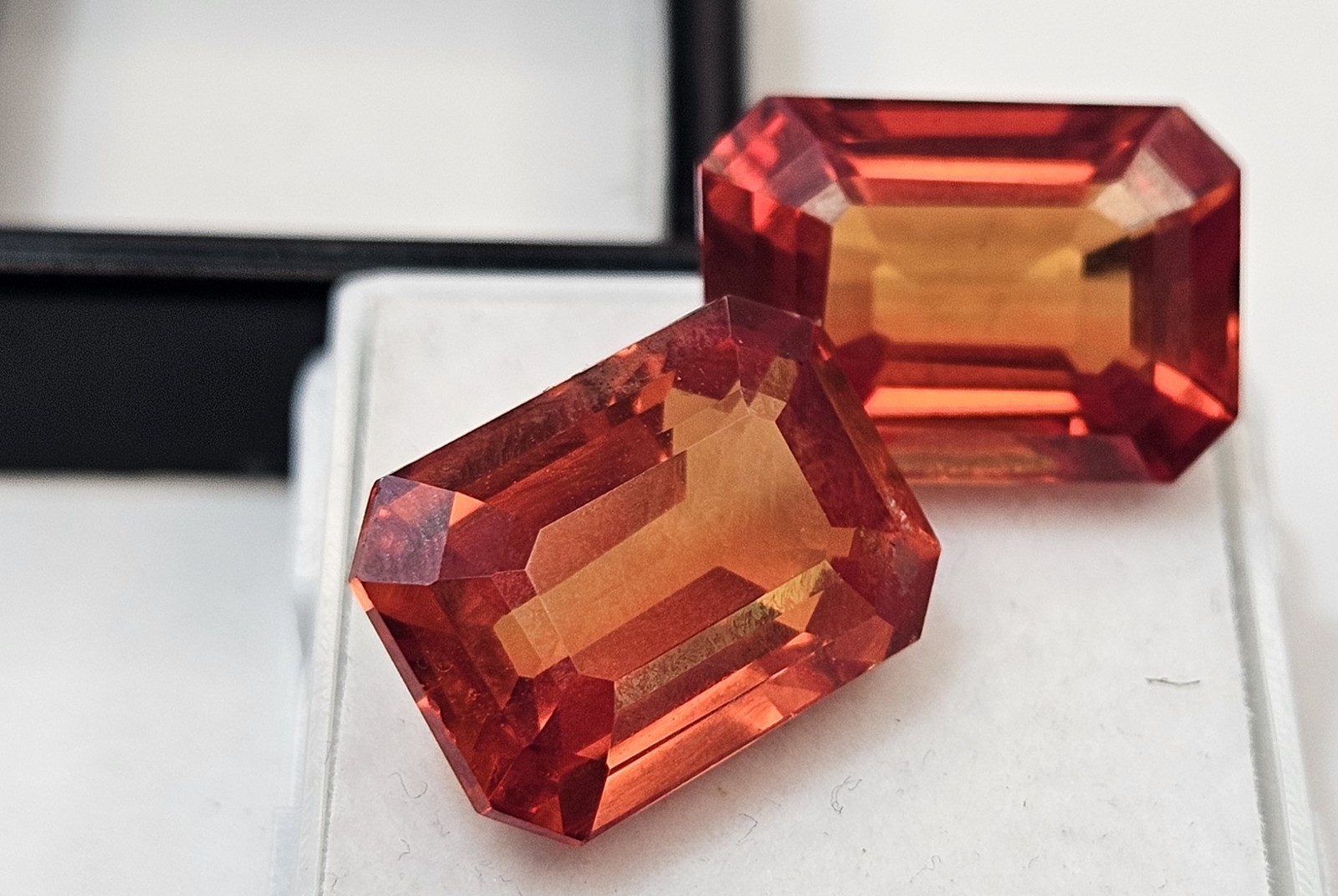 Emerald Cut Pair Padparadscha Sapphire 22+ Ct Loose Gemstone For Earring Making