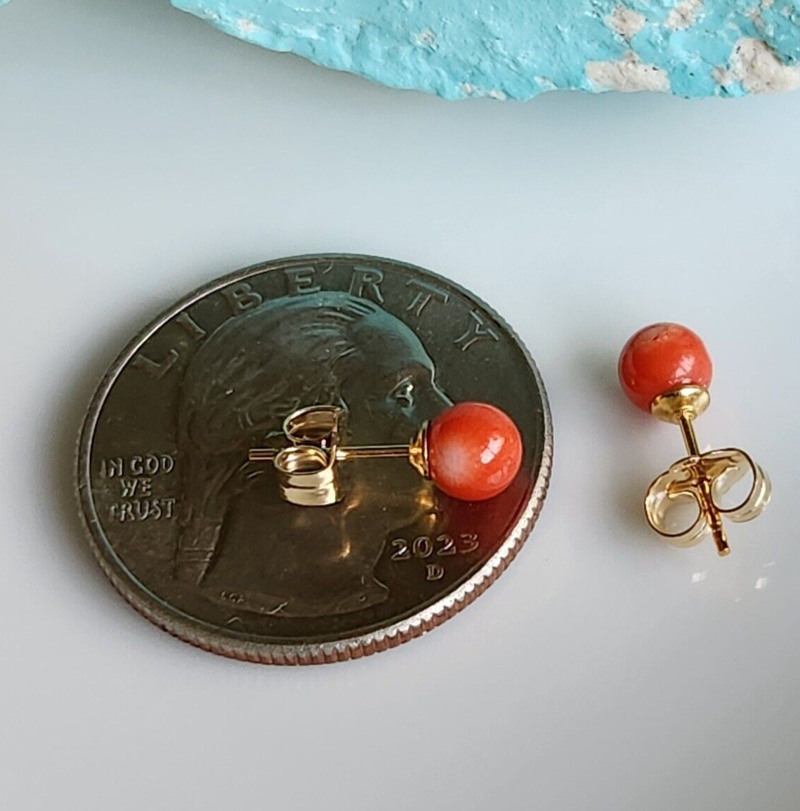 Genuine Orange Momo 4.7mm Coral Small Stud Earring 14k Yellow Gold Filled