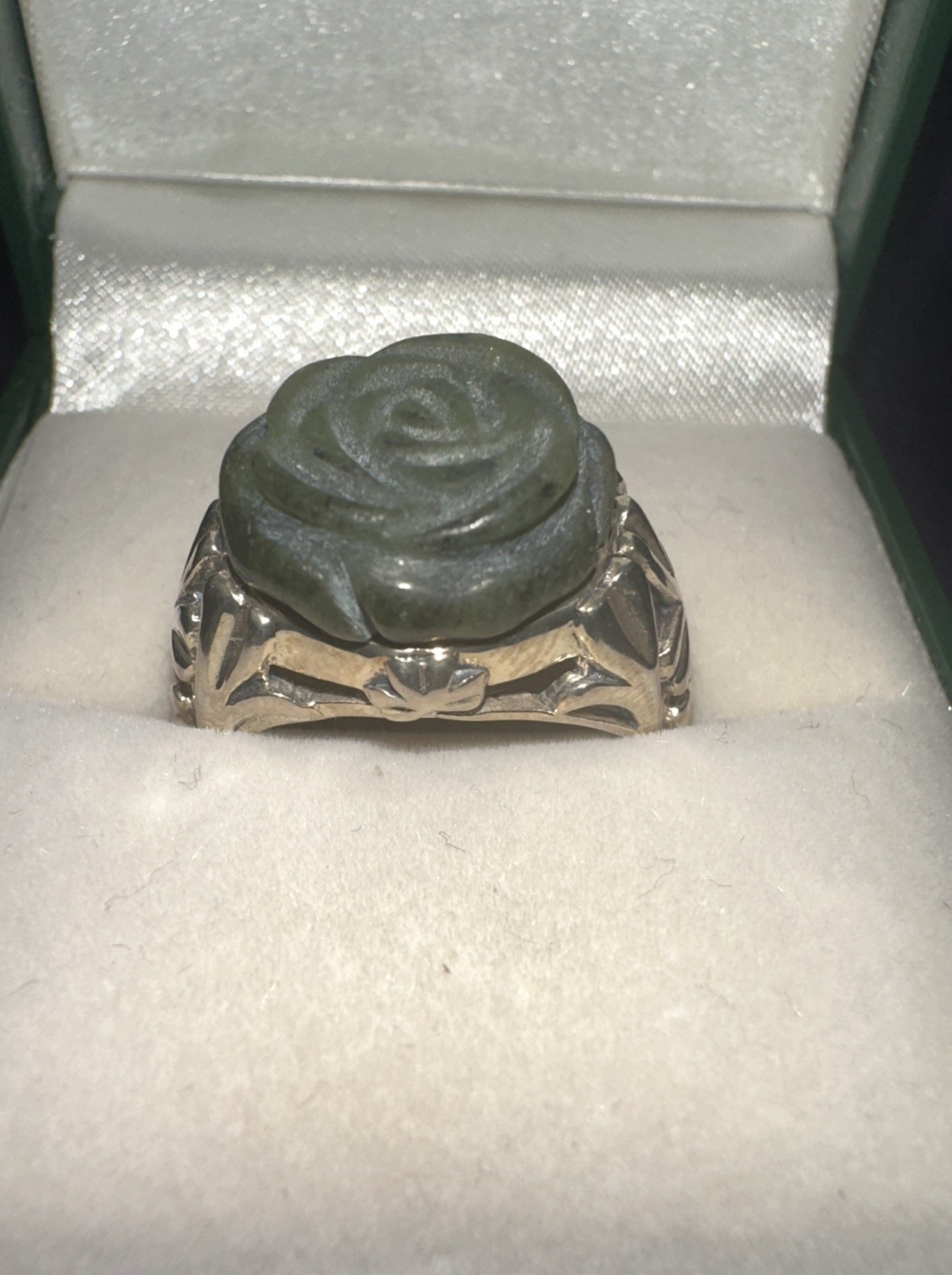 Vintage Connemara Marble & Sterling Silver Rose & Shamrock Ring SZ 8 SW Ireland