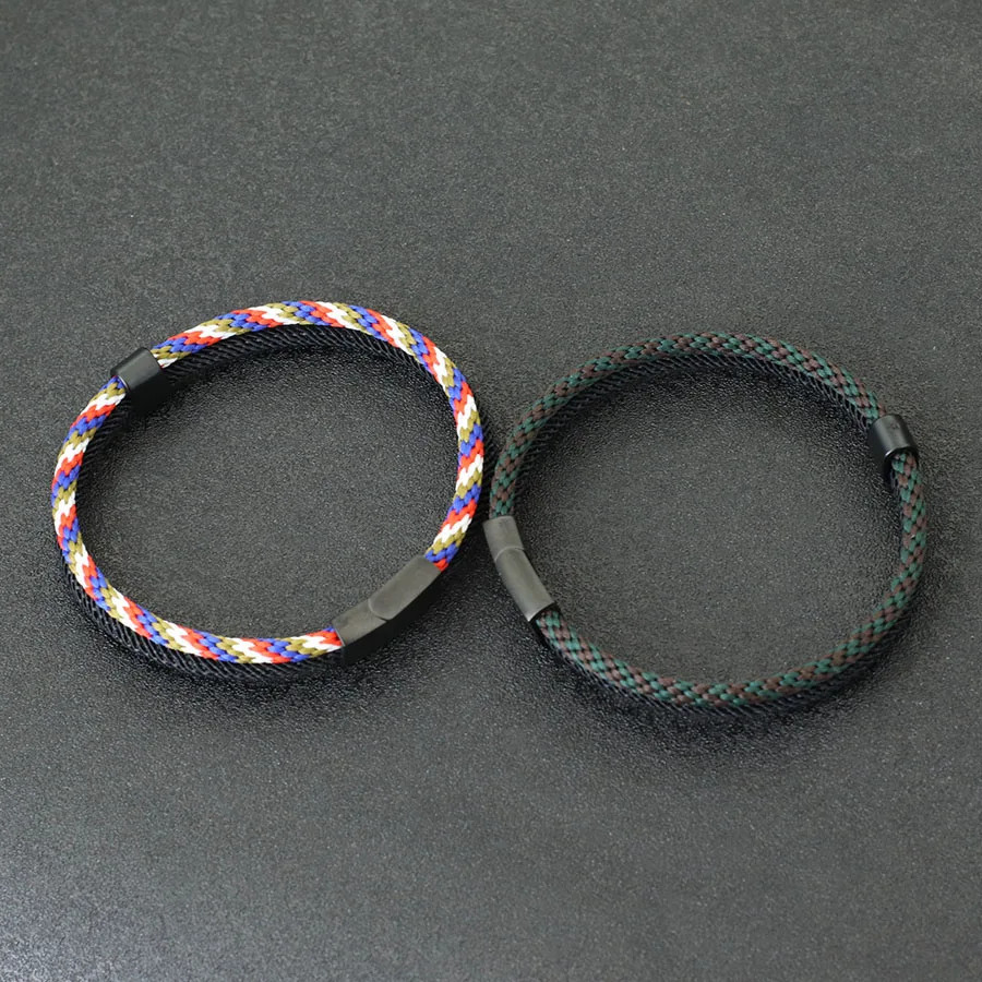 1pc Paracord Bracelet Men Stainless Steel Magnet Buckle Nautical Wrap Style Gift