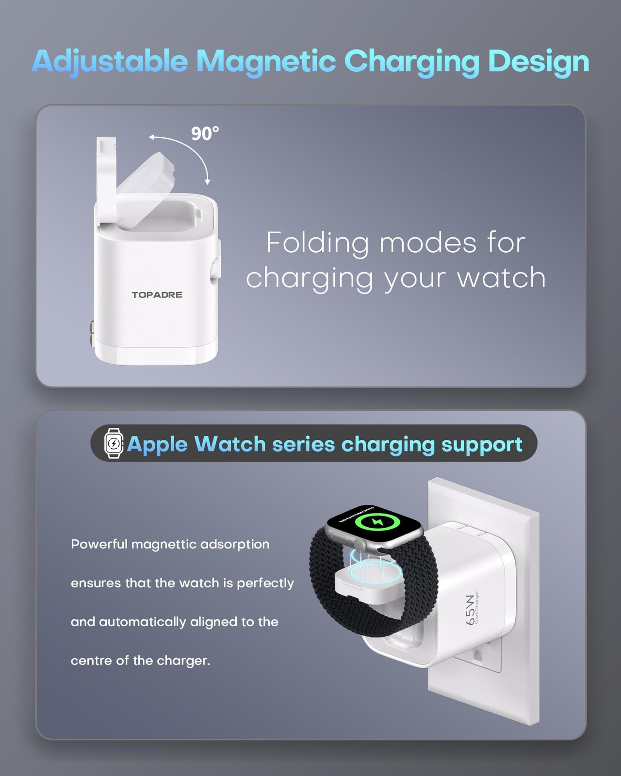 for Apple Watch Charger, 65W Retractable USB-C Wall Charger with Foldable Plu…