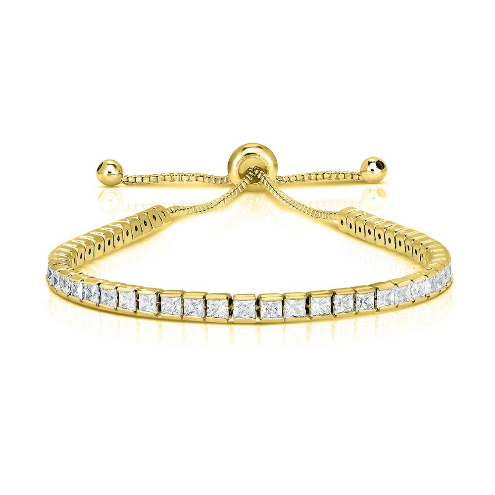 Womens Sterling Silver Cubic Zirconia Adjustable Tennis Bracelet- Square CZ