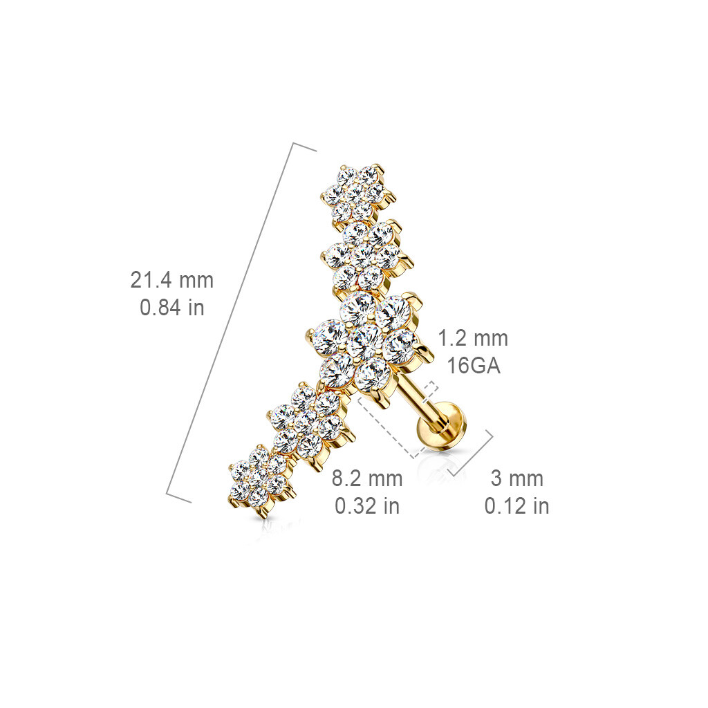 5 Tiered CZ Flower Curve Top Conch Tragus Helix Daith Ear Cartilage Piercing 16G