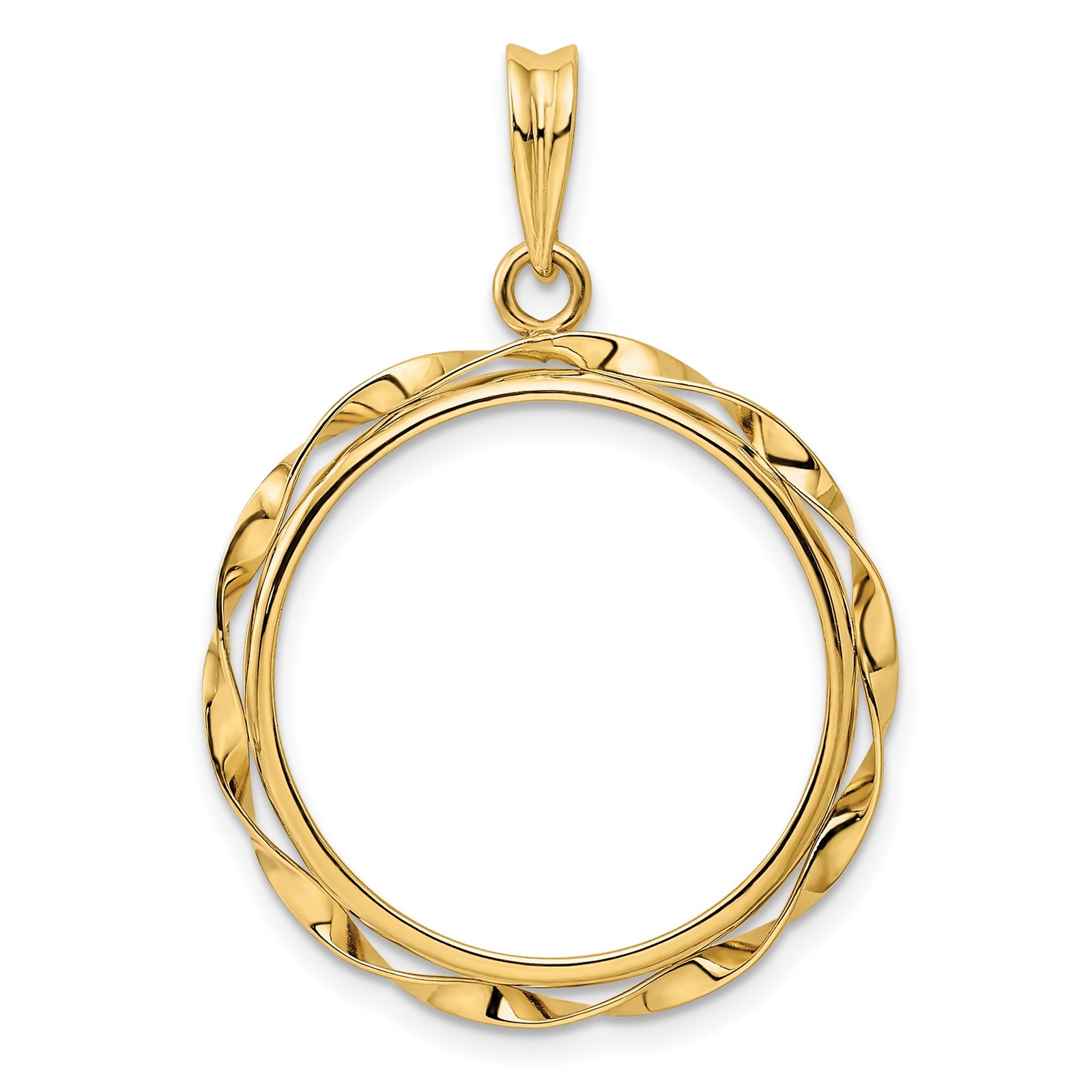 $5 Liberty Head Half Eagle Coin Bezel 21mm Twisted Ribbon Prong 14k Yellow Gold