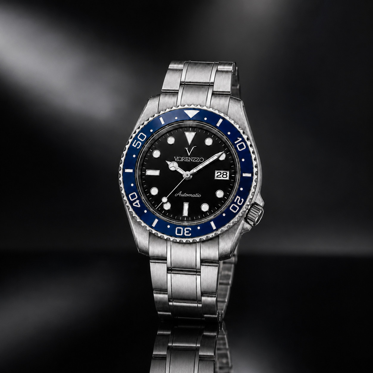 VORENZZO Automatic Diver Watch Sapphire Crystal Black Dial Blue Bezel