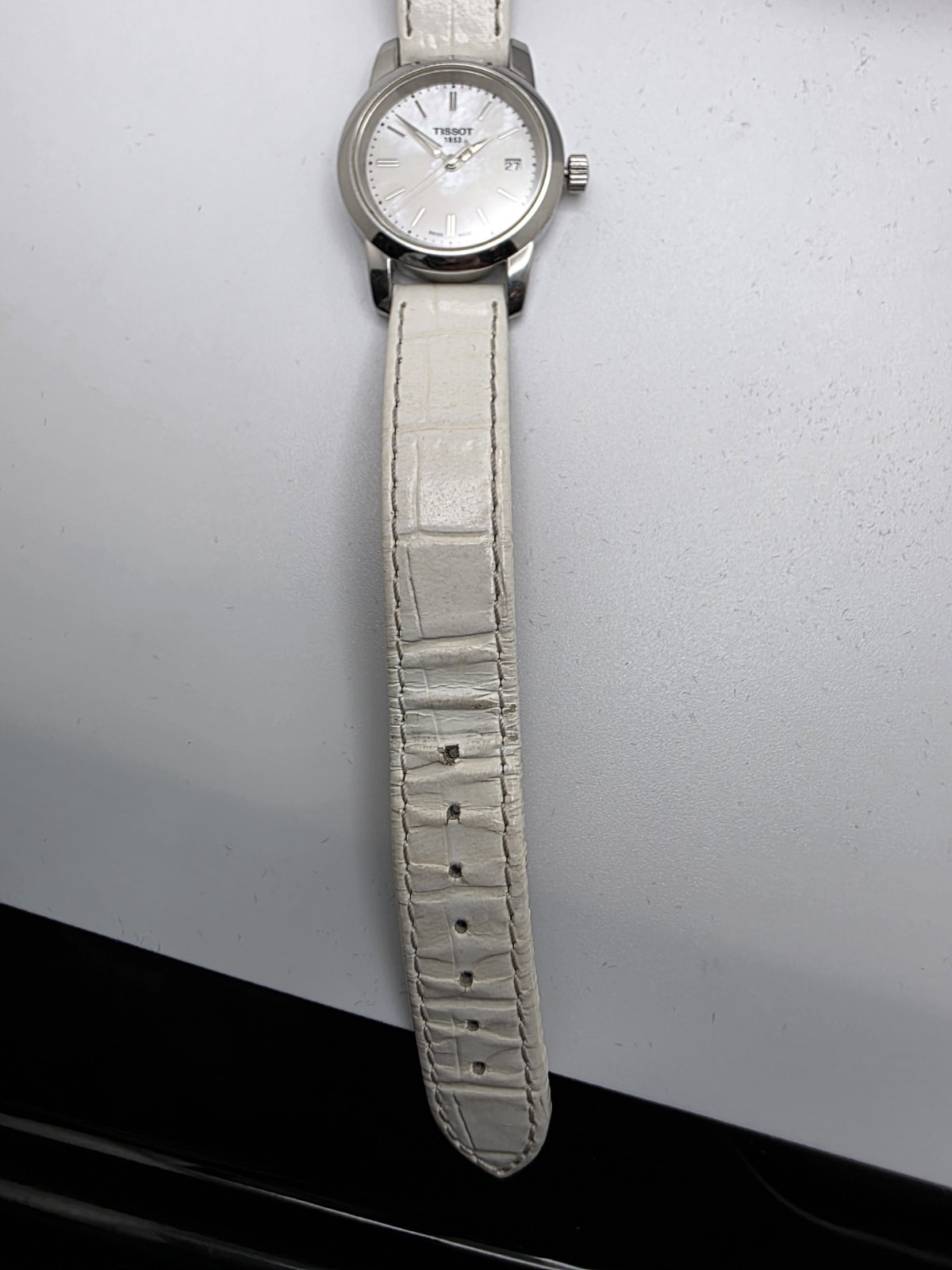 Tissot 1853 Women’s Swiss Quartz Dress Watch White Dial Date White Leather Strap
