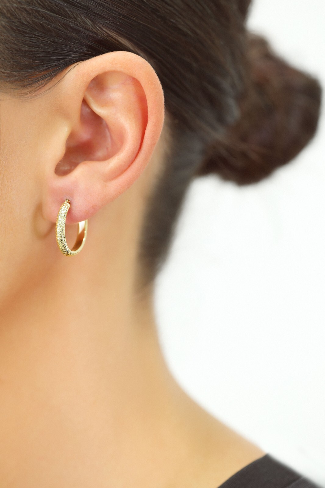 14K Real Solid Gold X Diamond-Cut Chunky Oval Creole Hoops Earrings All Size