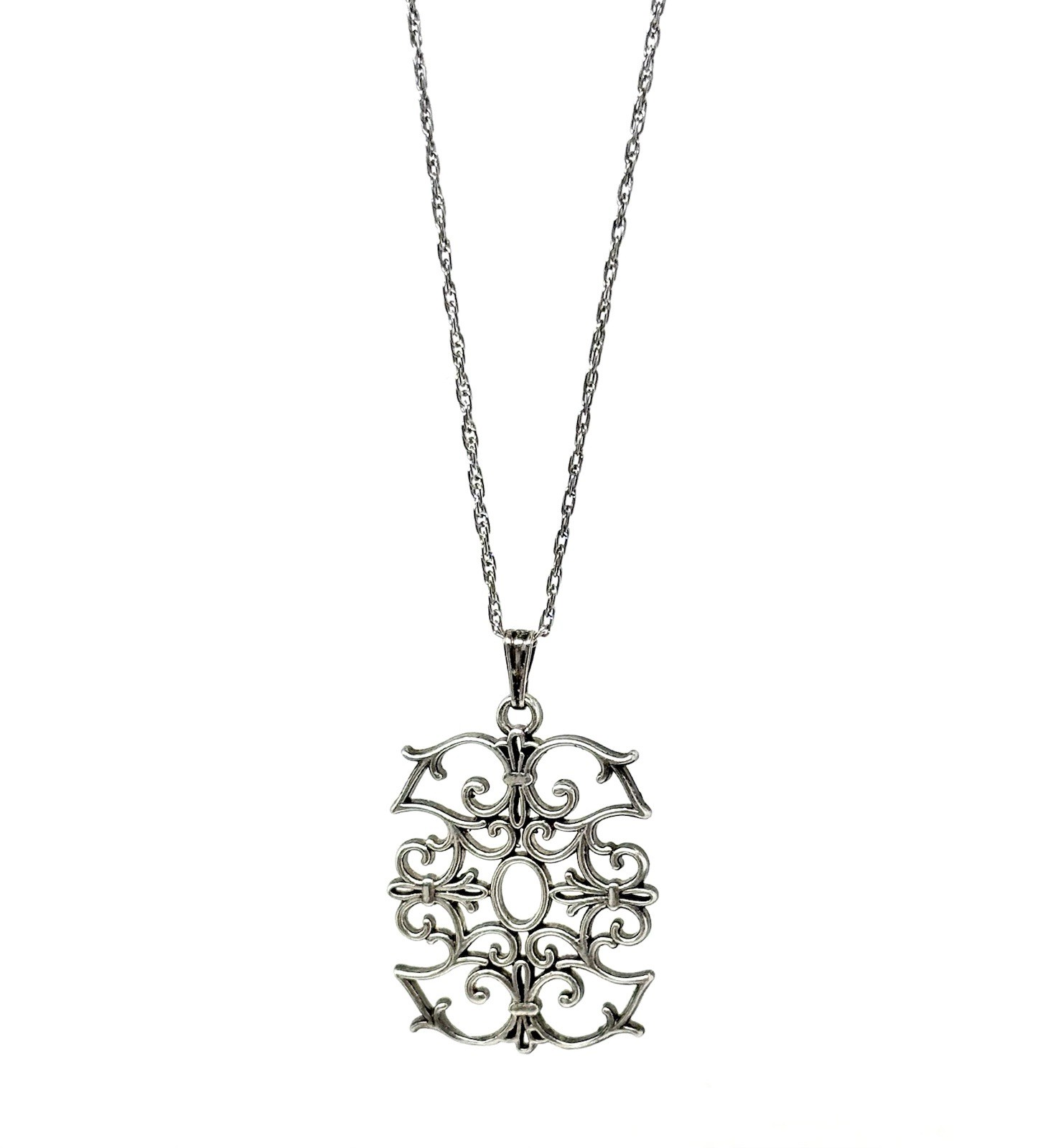 James Craig Sterling Silver Open Scrollwork Pendant Necklace Baroque Gothic Rev