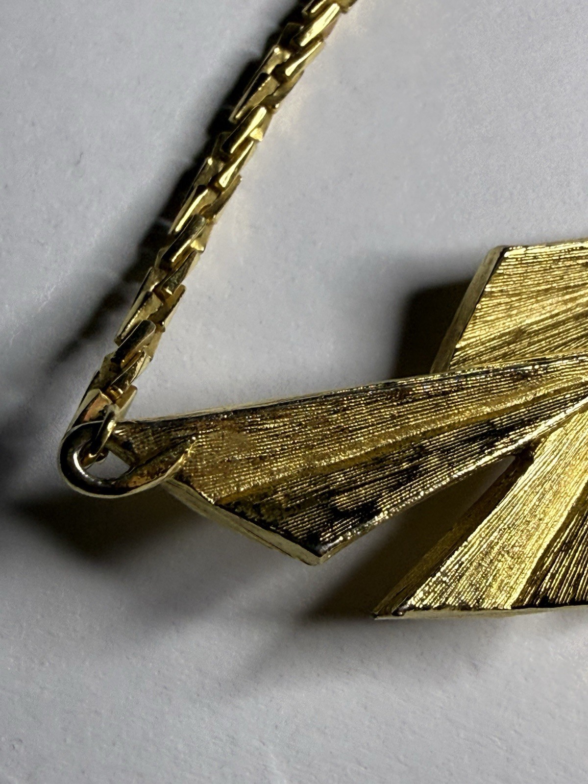 Vintage Crown Trifari Necklace 1950s Gold Tone Enamel Geometric Bib Collar MCM