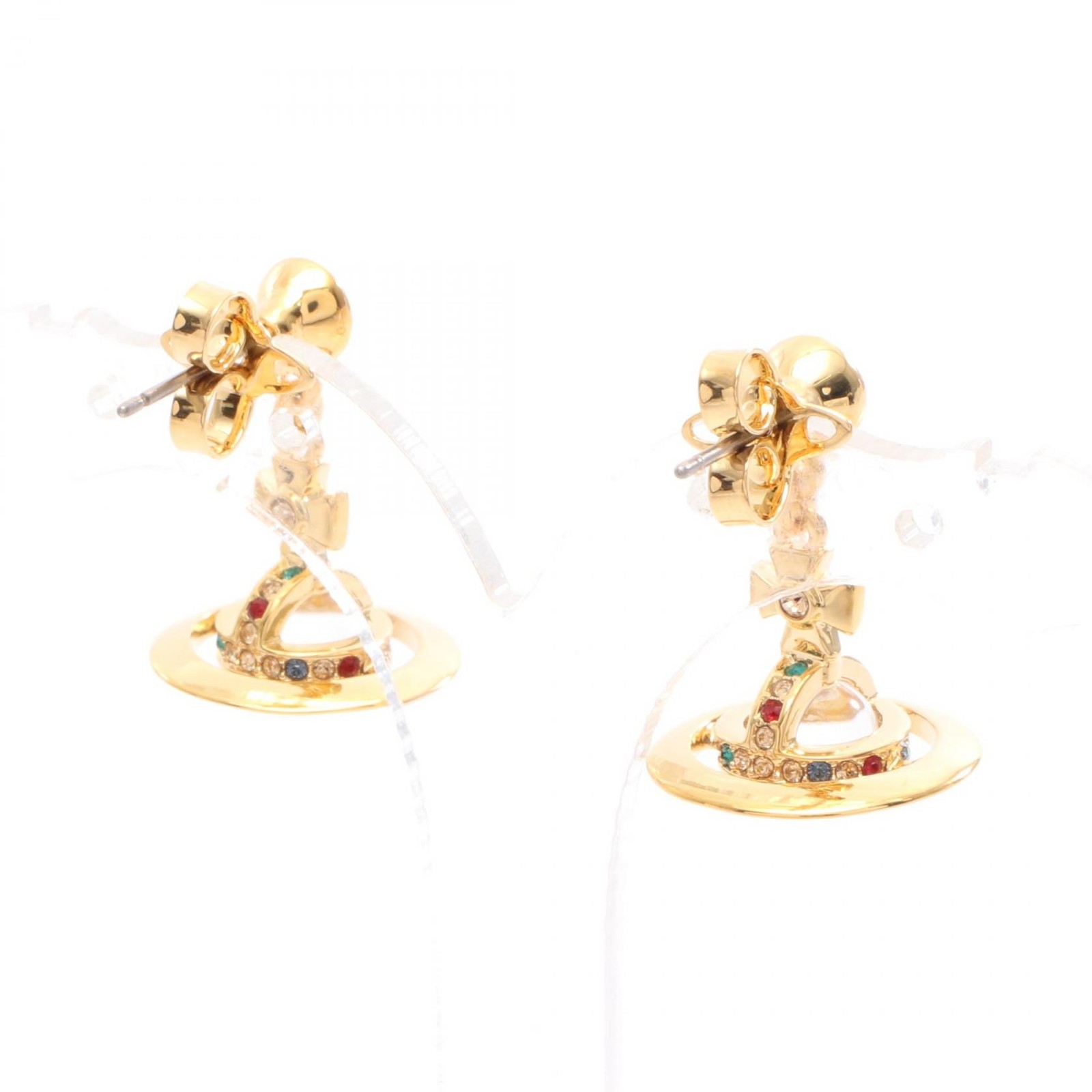 Vivienne Westwood NEW PETITE Orb Pierced Earrings Gold Plated Rhinestone NEW