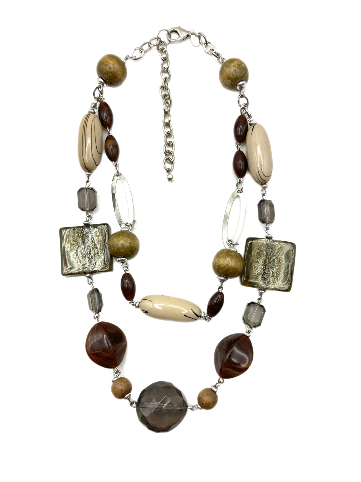 Premier Designs Gray Foil Glass Multi Strand Necklace Earth Tones Sable Brown