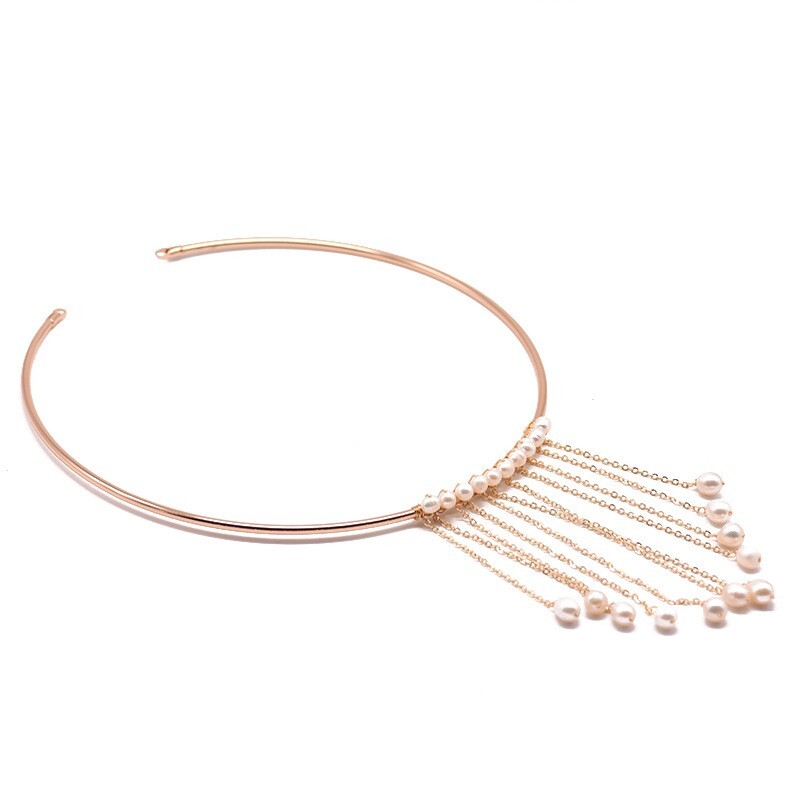 18″South Sea White Pearl Baroque Tassel Collar Elegant Retro Necklace 14K Glod P